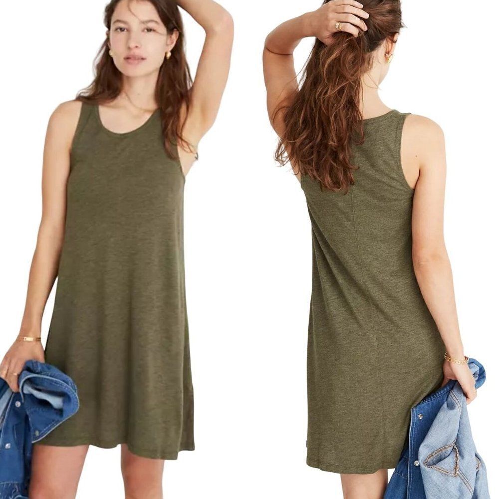 Madewell Highpoint Tank Dress S Mini Jersey Knit Shift Swing Army Green Spacedye